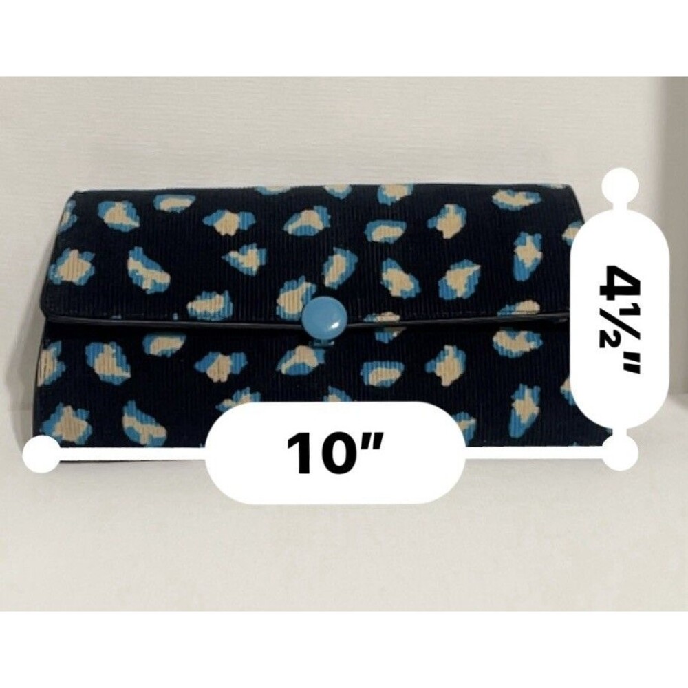 Marc Jacobs Abstract Leopard Print Corduroy Flap Clutch Blue Beige Button - Picture 2 of 16